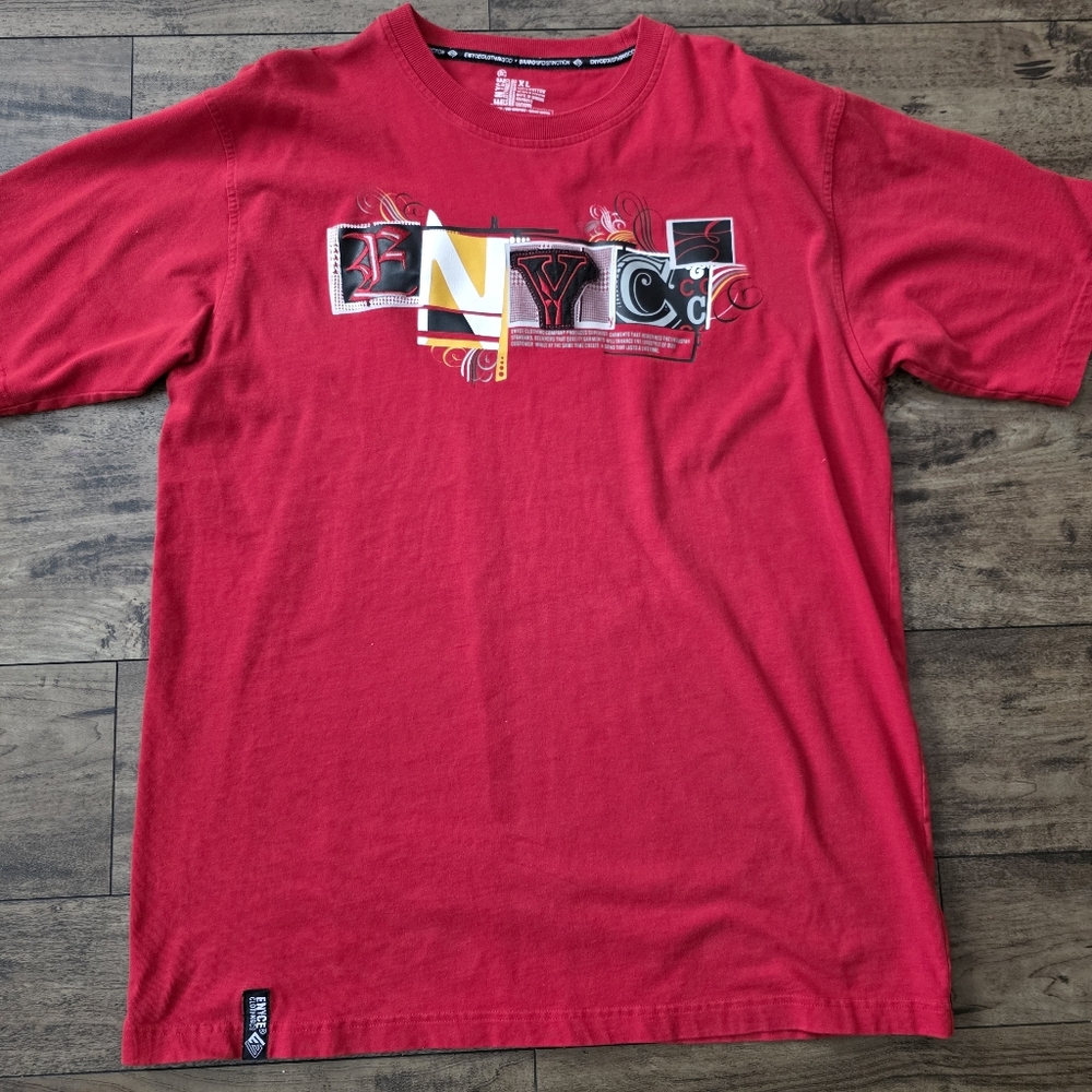 VINTAGE ENYCE Red Graphic‎ Short Sleeve Tee 90s Y2k Streetwear Millennial Era